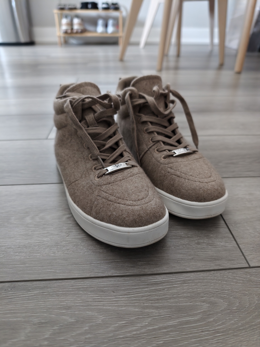 Gobi Mongolian Cashmere Wool High Top Sneakers Taupe Size 10